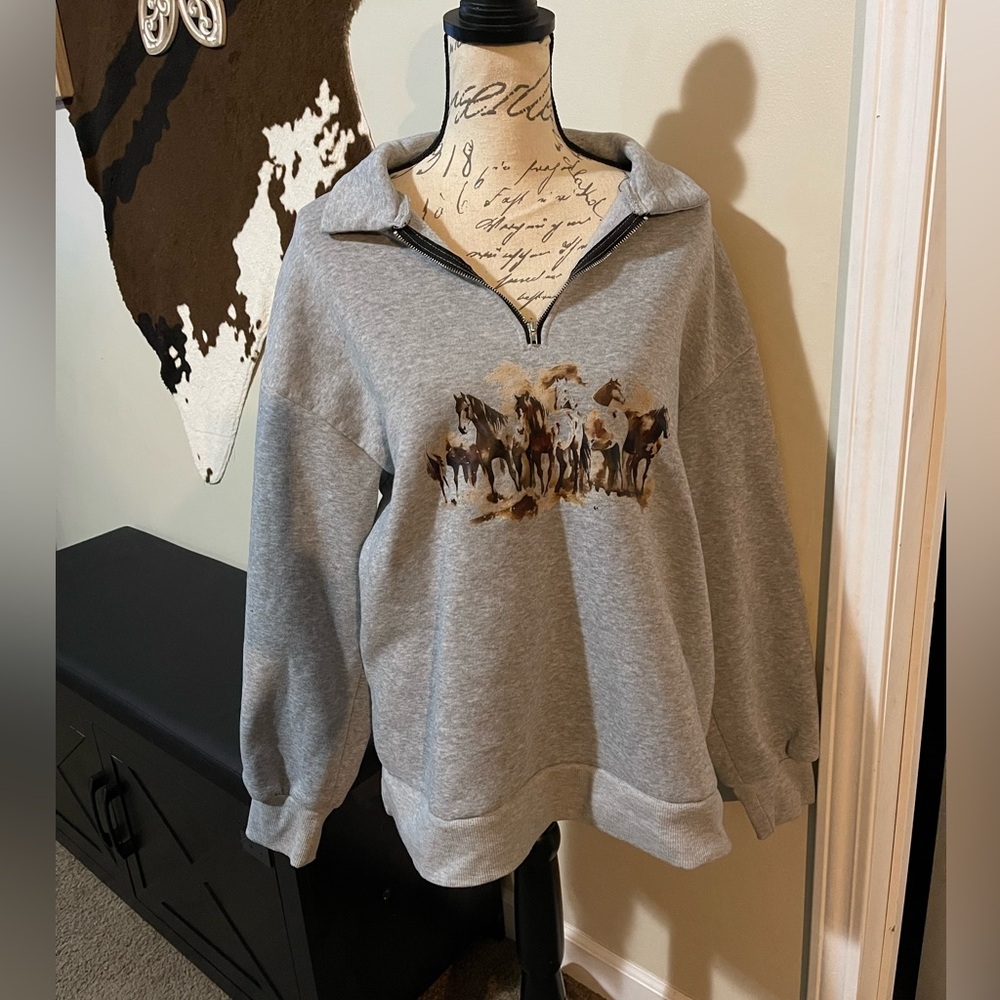 SHEIN Gray Sweater with Horse Print